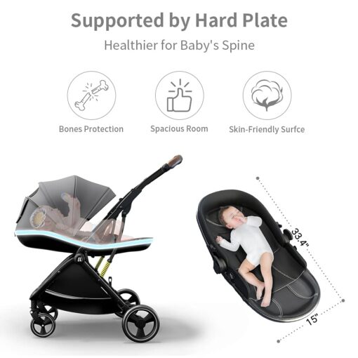 [Refurbished] Coballe Baby Stroller, 2 in 1 High Landscape Convertible Reversible Bassinet Pram for Infant & Toddler, Foldable Aluminum Alloy Pushchair with Adjustable Backrest, 3D Suspension (Grey) - Image 6