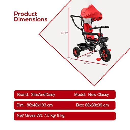 StarAndDaisy Kids Tricycle and Cycle New Classy Bike- Push Type Stroller Bicycle with Parental Control Handle, 360° seat Rotation, Sunroof Canopy and Safety Belt (Yellow) - Image 3