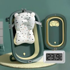 StarAndDaisy Smart Anti-Slip Foldable Collapsible Baby Bathtub With Temperature Meter and Cushion for Newborn Toddler (Green)
