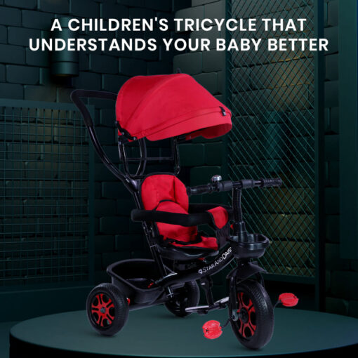StarAndDaisy 4 in 1 Classy Baby Tricycle for Kids with Canopy with Dual Storage Basket & Ultra Soft Cushion Seat with Seat Belt, Foot Rest, Parental Control Handle, Baby Trike For Boys Girls of 1.5 to 5 Years (Red) - Image 2