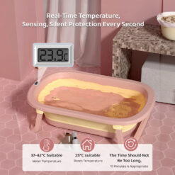 SIBT Anti-Slip Foldable Collapsible Baby Bathtub With Temperature Meter and Cushion Newborn pink