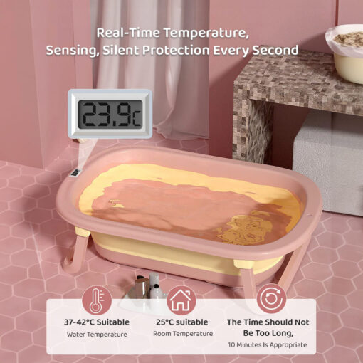 SIBT Anti-Slip Foldable Collapsible Baby Bathtub With Temperature Meter and Cushion Newborn pink