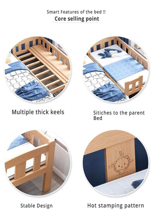 StarAndDaisy Baby Bed Wooden cot crib for 0-12 Years with 3 Side Guardrail, Load Bearing <60 kg (168 X 80 cm Kids Bed) - Image 6