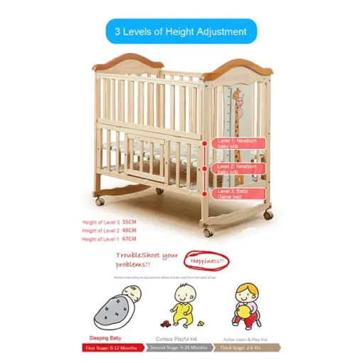 [Refurbished] StarAndDaisy WD03 Kids Bed cot for 0-4 Years with guardrail, Load Bearing <60 kg (Newborn Baby cot 120cm) with Soft Mattress set & Mosquito net - Image 3