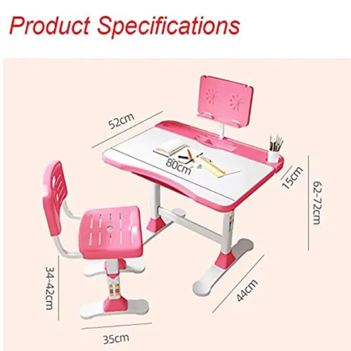 Adjustable Height, Multi-Functional Kids Study Table with Book Holder, Drawer, Extra Large tiltable Desktop with an Option of LED Light (AU80 Pink Without LED Lamp) - Image 3