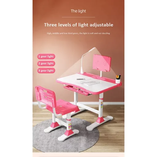 Adjustable Height, Multi-Functional Kids Study Table with Book Holder, Drawer, Extra Large tiltable Desktop with an Option of LED Light (AU80 Pink Without LED Lamp) - Image 2