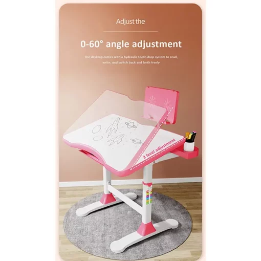 Adjustable Height, Multi-Functional Kids Study Table with Book Holder, Drawer, Extra Large tiltable Desktop with an Option of LED Light (AU80 Pink Without LED Lamp) - Image 6