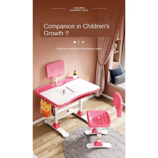 Adjustable Height, Multi-Functional Kids Study Table with Book Holder, Drawer, Extra Large tiltable Desktop with an Option of LED Light (AU80 Pink Without LED Lamp) - Image 5