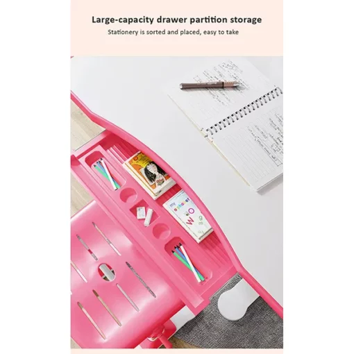 Adjustable Height, Multi-Functional Kids Study Table with Book Holder, Drawer, Extra Large tiltable Desktop with an Option of LED Light (AU80 Pink Without LED Lamp) - Image 7