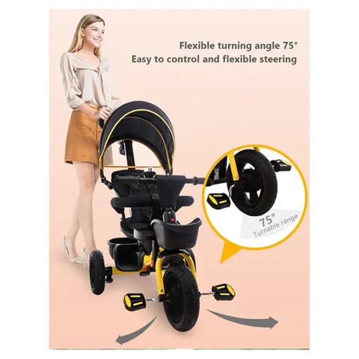 [Refurbished] StarAndDaisy Royal Tricycle With Parental Push Handle - Black - Image 3