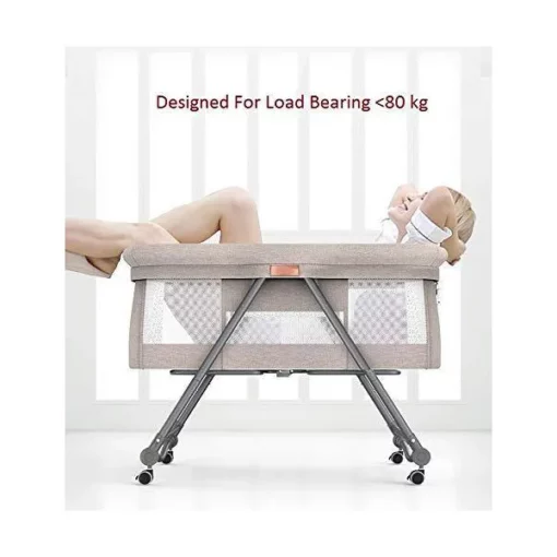 [Refurbished] StarAndDaisy D01 Manual Baby Cot Crib Newborn Baby Bassinet with Cradle, Wheel, Mosquito net and Bedding Set (Brown) - Image 6