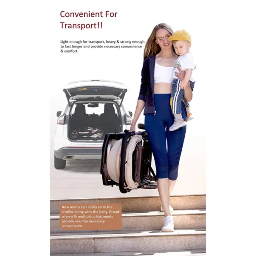 StarAndDaisy Multi-Adjustment Ultra Baby Stroller Pram & Buggy, Pushchair Reversible Handle with Anti-Shock Rubber Wheels (Brown | With Cushion) - Image 6