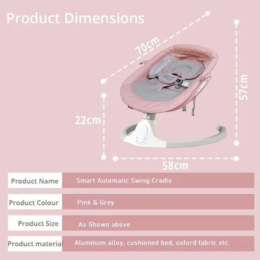 StarAndDaisy Newborn Electric Baby Automatic Swing Rocker Cradle with Adjustable seat, Remote Control (Upgraded_Pink) - Image 2
