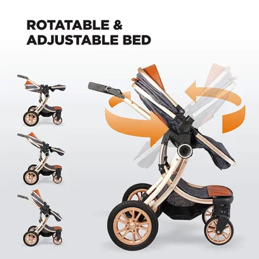 StarAndDaisy Ultima Luxury Newborn Baby , Kids Stroller, Pram & Pushchair with Seating / Sleeping Bassinet, Mult-Functional, Mult-adjustments (Denim Blue) - Image 4