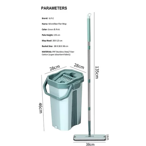 SND Homes Hands-Free Squeeze Microfiber Flat Spin Mop System 360° Flexible Head (38X12.5 cm) with (2+2Free) Super-absorbent Microfiber Pads, 59.8'' Extended Stainless Steel Handle - Pink - Image 4