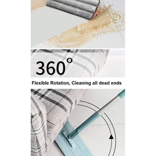 SND Homes Hands-Free Squeeze Microfiber Flat Spin Mop System 360° Flexible Head (38X12.5 cm) with (2+2Free) Super-absorbent Microfiber Pads, 59.8'' Extended Stainless Steel Handle - Pink - Image 2