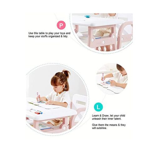 StarAndDaisy Multipurpose, Multi-Functional Plastic Kids Table & 2 Chair Set - Kindergarten Early Education Study, Toy Play Table, Eating Table or 2-10 Years Old Kids, Stable Home (Pink) - Image 7