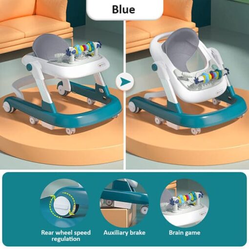 [Refurbished] StarAndDaisy Tiny Steps Baby Walker 2-in-1 Infant & Baby Activity Walker - Seated or Walk-Behind (Blue) *Without Floor mat - Image 3
