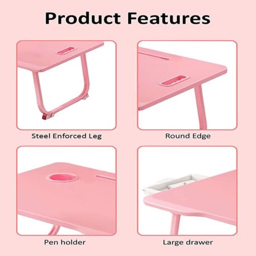 [Refurbished] StarAndDaisy 'Bed Buddy' Latop Desk,Portable Foldable Laptop Bed Tray Table with Drawer,Bed Tray for Eating,Laptop Bed Tray Table for Bed and Sofa (All Pink) - Image 5