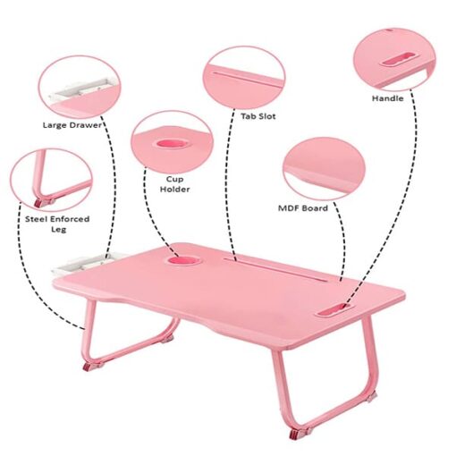 [Refurbished] StarAndDaisy 'Bed Buddy' Latop Desk,Portable Foldable Laptop Bed Tray Table with Drawer,Bed Tray for Eating,Laptop Bed Tray Table for Bed and Sofa (All Pink) - Image 6