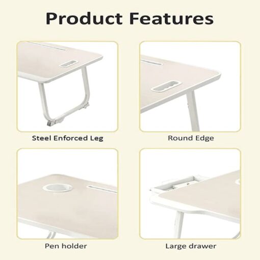 [Refurbished] StarAndDaisy 'Bed Buddy' Latop Desk,Portable Foldable Laptop Bed Tray Table with Drawer,Bed Tray for Eating,Laptop Bed Tray Table for Bed and Sofa (Wood & White Painted Legs) - Image 4