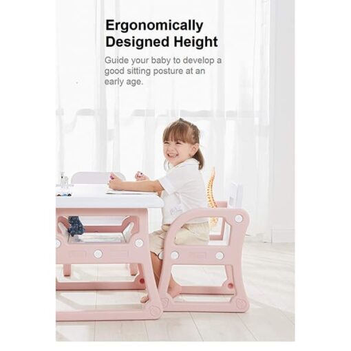 StarAndDaisy Multipurpose, Multi-Functional Plastic Kids Table & 2 Chair Set - Kindergarten Early Education Study, Toy Play Table, Eating Table or 2-10 Years Old Kids, Stable Home (Pink) - Image 4