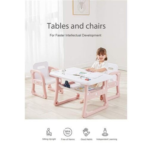 StarAndDaisy Multipurpose, Multi-Functional Plastic Kids Table & 2 Chair Set - Kindergarten Early Education Study, Toy Play Table, Eating Table or 2-10 Years Old Kids, Stable Home (Pink) - Image 5