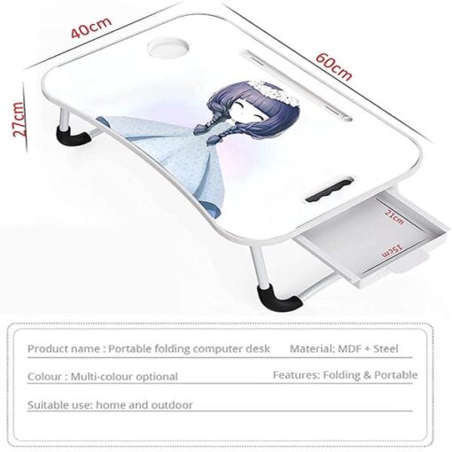 [Refurbished] FEDOY Utilite™ Smart Home Multi-Purpose Foldable Cartoon Beauty Laptop Bed Table with Drawer Storage, Cup Holder Slot, Notebook Holder (60 X 40 X 27 cm) - Image 4