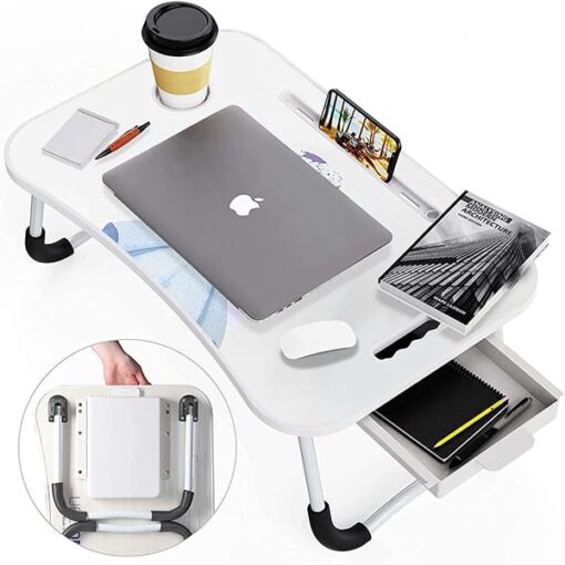 [Refurbished] FEDOY Utilite™ Smart Home Multi-Purpose Foldable Cartoon Beauty Laptop Bed Table with Drawer Storage, Cup Holder Slot, Notebook Holder (60 X 40 X 27 cm) - Image 3