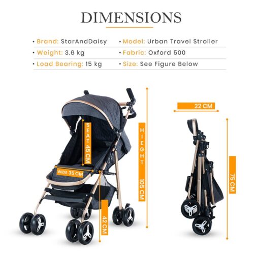StarAndDaisy Urban Travel-Freindly Lightweight Easy Fold Compact Travel Baby & Kids Stroller, Pram & Buggy, Pushchair for mom on Wheels (Black) - Image 4