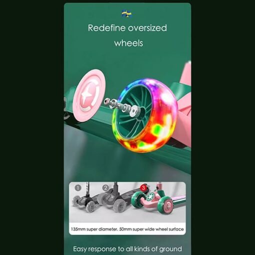 [Refurbished] StarAndDaisy Glider Toddler Scooter for Kids Ages 3-12 Years Old Boy Girl with 3 Wheel LED Lights, Extra-Wide Childrens Foldable Kick Scooter Kids Ages 3-12 with 4 Adjustable Height and Lean-to-Steer (PINK GREEN) - Image 15