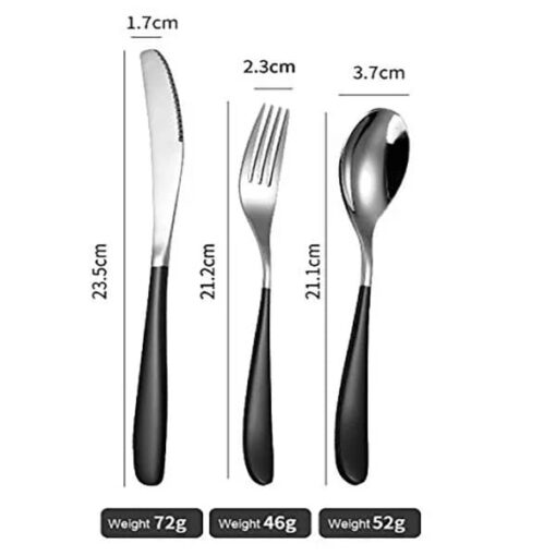 SND Homes Delicacy Cutlery for Fine Dining, Made of SUS 304 Glossy Silver Finish Spoon/ Forks/ Knives (Set of 6 Silver Black Spoon) - Image 2