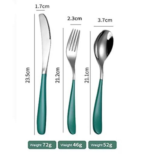 SND Homes Delicacy Cutlery for Fine Dining, Made of SUS 304 Glossy Silver Finish Spoon/ Forks/ Knives (Set of 6 Silver Green Knives) - Image 5