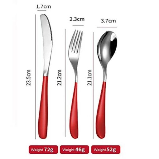 SND Homes Delicacy Cutlery for Fine Dining, Made of SUS 304 Glossy Silver Finish Spoon/ Forks/ Knives (Set of 6 Silver Red Spoon) - Image 4