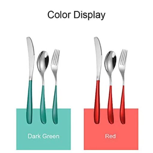SND Homes Delicacy Cutlery for Fine Dining, Made of SUS 304 Glossy Silver Finish Spoon/ Forks/ Knives (Set of 6 Silver Red Spoon) - Image 5