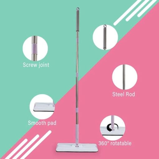 SND Homes Flat Spin Mop with Bucket - Upgraded Hands-Free Squeeze Microfiber Flat Mop System 360Â° Flexible Head (38X12.5 cm) Mop with (2+2 free) Super-Absorbent Microfiber Pads (New Pink) - Image 3
