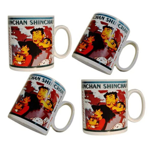 SND Homes Colored Multi Color Shinchan Decal Milk Mug/Big Size Cup (300 ml Capacity) Made of Fine Bone China, Light, Translucent Tableware/Kitchenware/Homeware Set of 2 Cups, Mutli Color