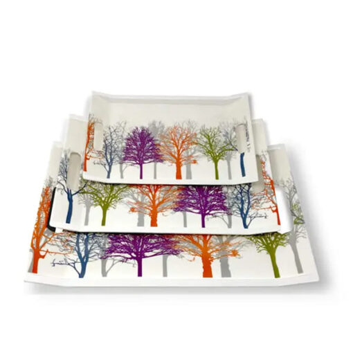 SND Homes Crystal Melamine Serving Tray (Multicoloured, White, Medium and Large Size) -Set of 2 Villari Series
