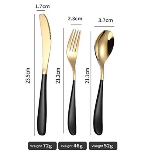 SND Homes Efficacy Fine Dining Cutlery, Made of SUS 304, Spoon/Forks/Knives (6 X Black Gold Knives, Spoons, Forks (Total 18 pcs)) - Image 6