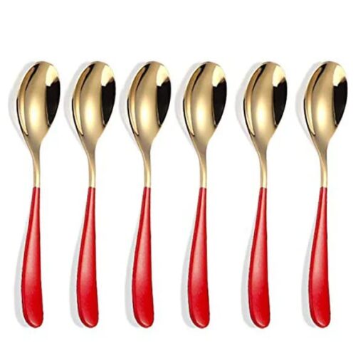 SND Homes Efficacy Fine Dining Cutlery, Made of SUS 304, Spoon/Forks/Knives (6 X Red Gold Spoon)