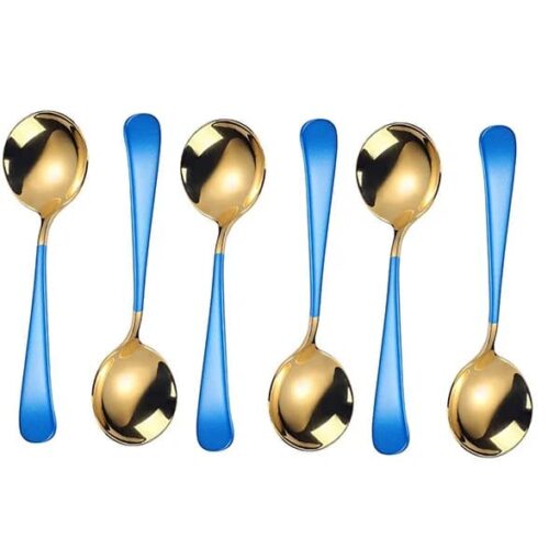SND Homes Efficacy Fine Dining Cutlery, Made of SUS 304, Spoon / Forks/ Knives (Set of 6 Gold Blue Multi-Utility Spoon)