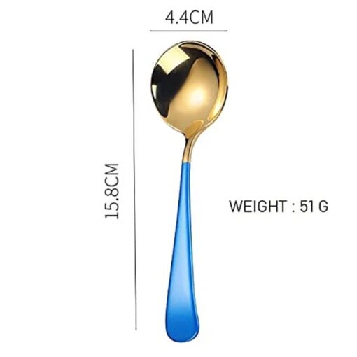 SND Homes Efficacy Fine Dining Cutlery, Made of SUS 304, Spoon / Forks/ Knives (Set of 6 Gold Blue Multi-Utility Spoon) - Image 4