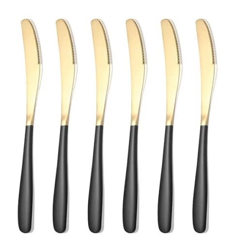 SND Homes Efficacy Fine Dining Cutlery, Made of SUS 304, Spoon/Forks/Knives (6 X Black Gold Knife)