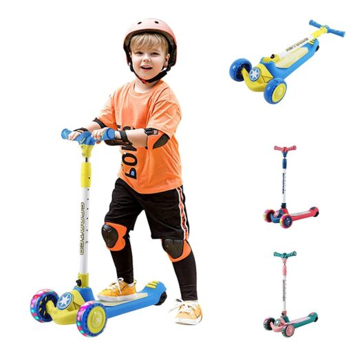 [Refurbished] StarAndDaisy Glider Toddler Scooter for Kids Ages 3-12 Years Old Boy Girl with 3 Wheel LED Lights, Extra-Wide Childrens Foldable Kick Scooter Kids Ages 3-12 with 4 Adjustable Height and Lean-to-Steer (YELLOW BLUE) - Image 5