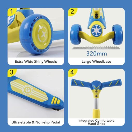 [Refurbished] StarAndDaisy Glider Toddler Scooter for Kids Ages 3-12 Years Old Boy Girl with 3 Wheel LED Lights, Extra-Wide Childrens Foldable Kick Scooter Kids Ages 3-12 with 4 Adjustable Height and Lean-to-Steer (YELLOW BLUE) - Image 6