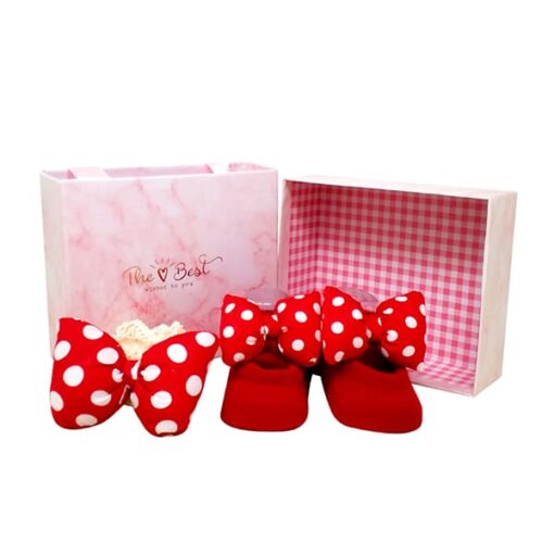 StarAndDaisy Baby Shoes and Hair Accessories for New Born Baby Girl 6 Months and 12 Months (Red)