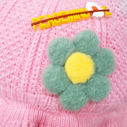 StarAndDaisy Kids Woolen Cap (Upto 4 years kids – Baby Pink with Green) - Image 5