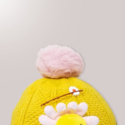 StarAndDaisy Kids Woolen Cap (Upto 4 years kids – Yellow with Pink) - Image 5