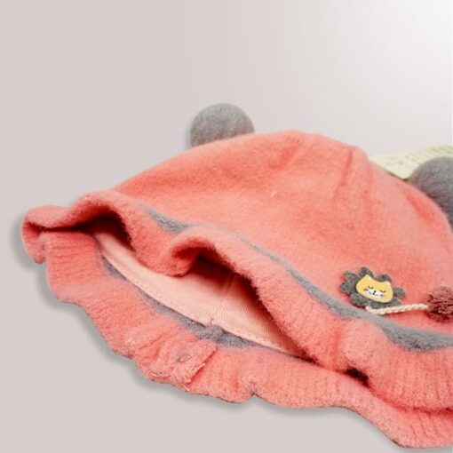 StarAndDaisy Kids Winter Cap (Upto 4 years kids – Baby Pink & Grey) - Image 2