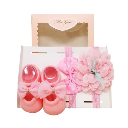 StarAndDaisy Baby Shoes and Hair Accessories for New Born Baby Girl 6 Months and 12 Months (Light Pink)